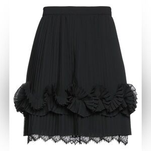 Burberry Black Pleated Mini Skirt with Lace Trim